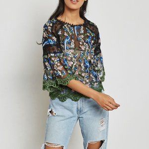 Topshop Mesh Embroidered Top Size 6